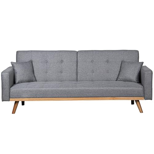 DRW Sofa, Polyester und Holz Gummi, grau, 216x81x87cm von DRW