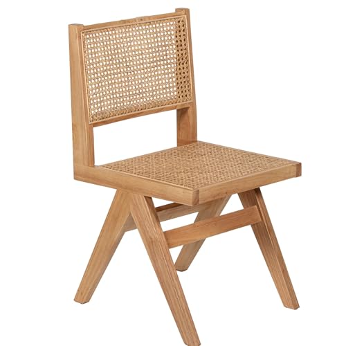 DRW Stuhl aus Holz und Rattan, Sitzhöhe 44 cm, naturfarben, 46 x 54 x 82 cm von DRW