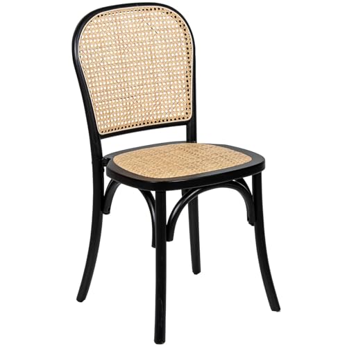 DRW Stuhl aus Holz und Rattan mit 47 cm Sitzhöhe in Natur und Schwarz, 96 x 45 x 48 cm von DRW