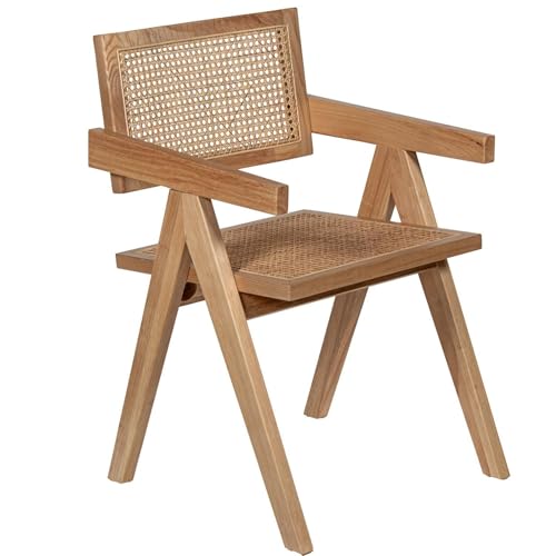 DRW Stuhl mit Armlehnen aus Holz und Rattan, Sitzhöhe 45 cm, naturfarben, 80 x 52 x 59 cm von DRW
