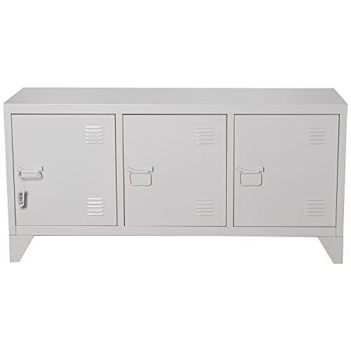 DRW TV-Möbel mit 3 Türen aus Metall in Weiß, 120 x 40 x 58 cm, Höhe: 10,5 cm, Metal, estandar von DRW