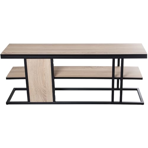 DRW TV-Tisch aus Holz und Metall, 120 x 30 x 46 cm, Eiche und Schwarz, 120x30x46cm von DRW