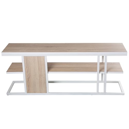 DRW TV-Tisch aus Holz und Metall, 120 x 30 x 46 cm, Eiche und Weiß, 120x30x46cm von DRW