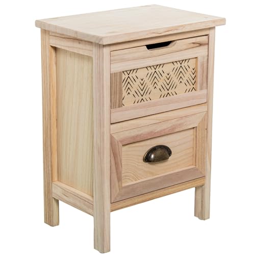 DRW Nachttisch mit 2 Schubladen, MDF-Holz, Natur, 34 x 24 x 48 cm von DRW