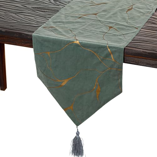 DRW Tischläufer aus Polyester in Grün und Gold, 30 x 1 x 180 cm von DRW