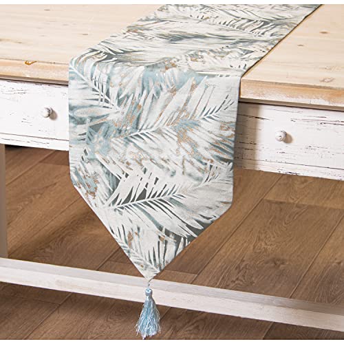 DRW Tischläufer aus Polyester mit Blattzeichnung in Himmelblau, 30 x 180 cm, Mehrfarbig, estandar von DRW