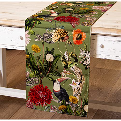 DRW Tischläufer mit digitalem Druck von Tukan und Blumen mit Reißverschluss 33 x 180 cm, Mehrfarbig, estandar von DRW