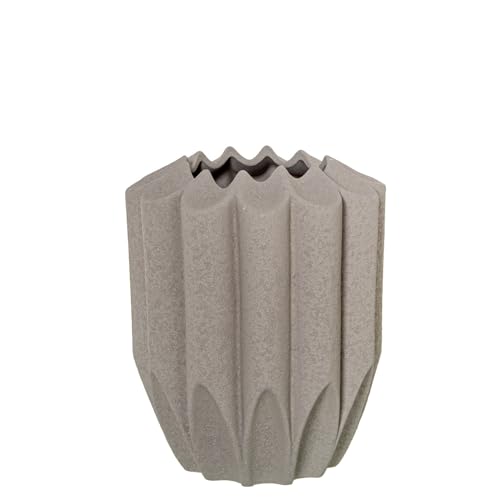 DRW Tischvase, Keramik, gerippt, Hellbraun, 22 x 22 x 28 cm von DRW