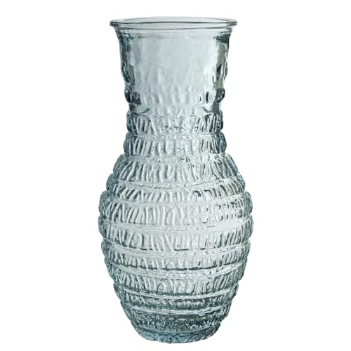 DRW Tischvase aus Glas mit Relief in Transparent, 17 x 17 x 34 cm von DRW