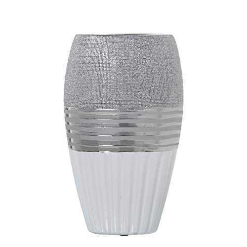 DRW Tischvase aus Keramik, silberfarben und weiß, 14 x 9 x 24 cm DRW Tischvase aus Keramik, silberfarben und weiß, 14 x 9 x 24 cm von DRW