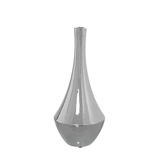 DRW Tischvase aus Keramik in Silber 14 x 31 cm, 14x31cm von DRW