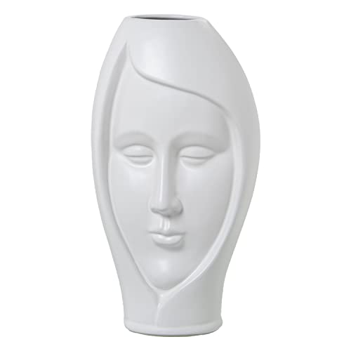 DRW Tischvase mit Gesicht aus Keramik, matt, 16 x 14 x 30 cm von DRW