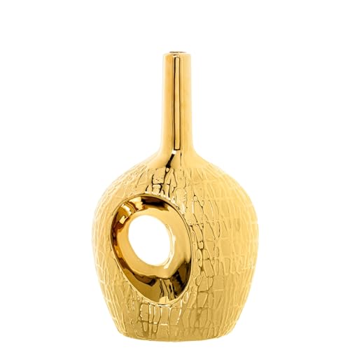 DRW Tischvase mit Keramiköffnung in Gold, 18 x 12 x 31 cm DRW Tischvase mit Keramiköffnung in Gold, 18 x 12 x 31 cm von DRW