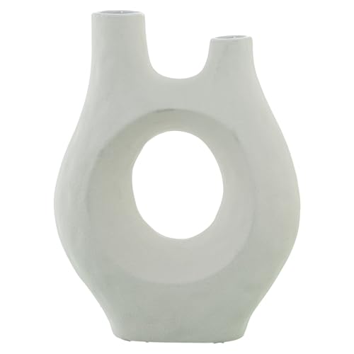 DRW Tischvase mit Keramiköffnung in Mattweiß, 23 x 9 x 30 cm von DRW