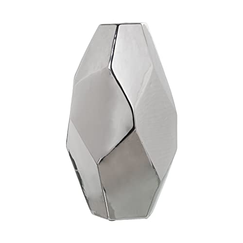 DRW Tischvase mit Sockel und fünfeckiger Öffnung aus Keramik, silberfarben, 38 cm DRW Tischvase mit Sockel und fünfeckiger Öffnung aus Keramik, silberfarben, 38 cm von DRW