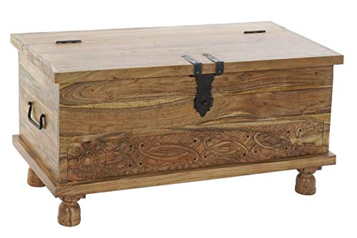 DRW Truhe aus Akazienholz in Natur, 90 x 41 x 45 cm, Holz, 90x41x45cm von DRW