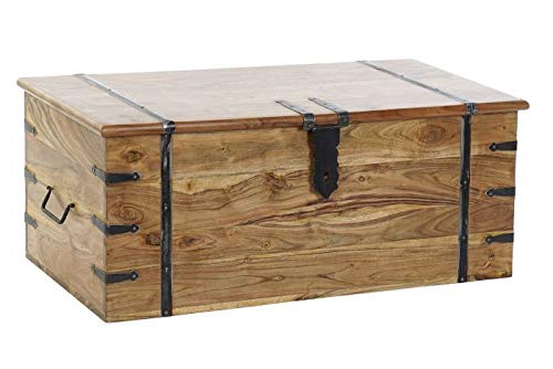 DRW Truhe aus massivem Akazienholz und Metall in Natur, 100 x 45 x 40 cm, Holz, 100x45x40cm von DRW