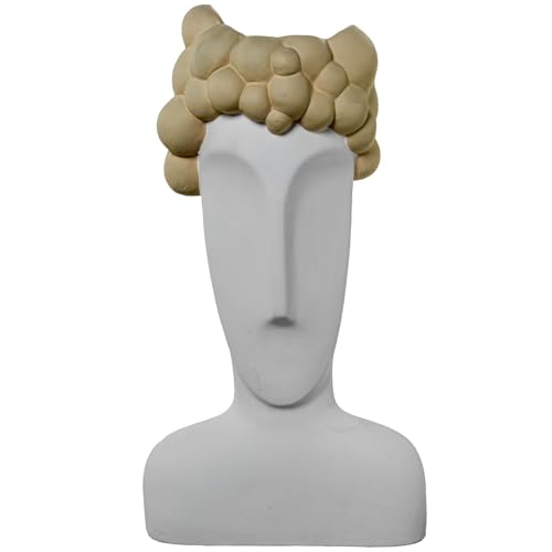 DRW Vase aus Keramik, Weiß und Creme, 24 x 16 x 45 cm von DRW