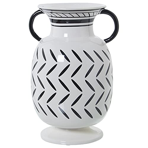 DRW Vase mit Griffen aus Keramik, verziert in Schwarz und Weiß, 18 x 16,5 x 27 cm von DRW