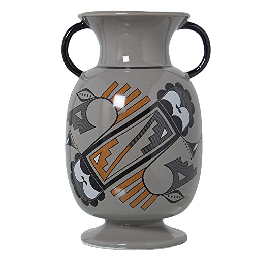 DRW Vase mit Keramikgriffen dekoriert 16 x 16,5 x 27 cm, Gelb und Blau, 16x16,5x27cm von DRW