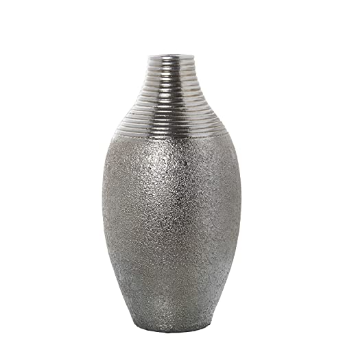 DRW Vase mit hohem Boden aus Keramik in Silber, 25 x 50 cm von DRW