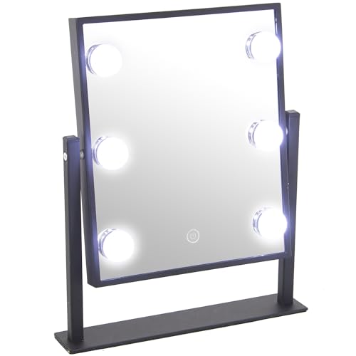 DRW Verstellbarer Badezimmerspiegel mit Variabler Beleuchtung, aus schwarzem Acryl, 30,7 x 6 x 36,4 cm von DRW