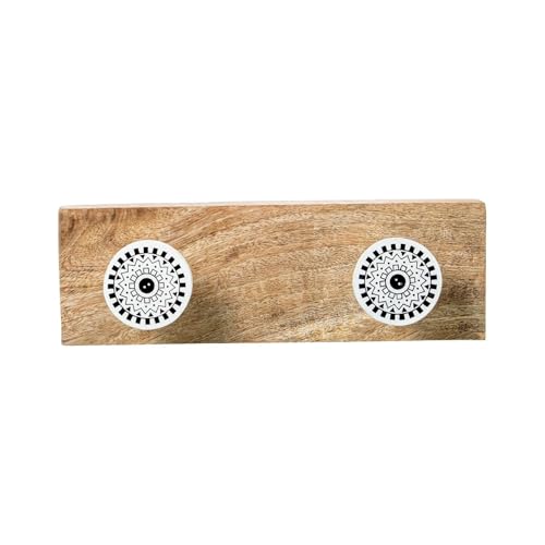 DRW Wandgarderobe aus Holz mit 2 Metallhaken in Natur, weiß und schwarz, 7,5 x 22,5 x 7 cm von DRW