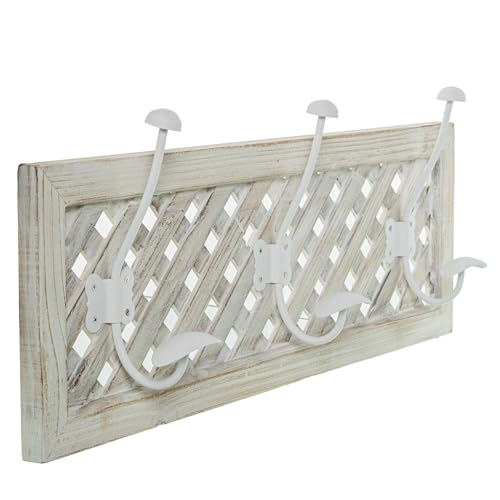 DRW Wandgarderobe aus Holz mit 3 Metallhaken, Weiß und Schwarz, 60 x 10 x 24 cm von DRW