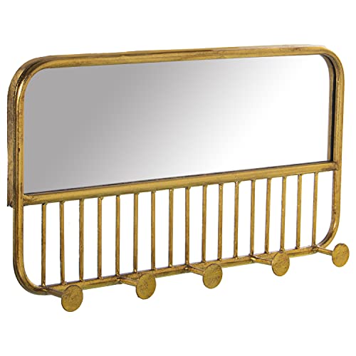 DRW Wandgarderobe aus Metall mit Spiegel und 5 Griffen in Gold, 30 x 60 cm von DRW