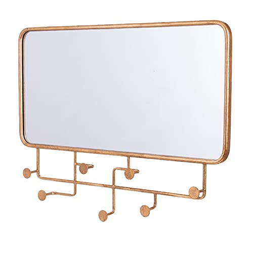 DRW Wandgarderobe mit 7 Knöpfen und Spiegel aus Metall in Gold 80 x 6,5 x 61 cm, Spiegel 77 x 38 cm von DRW