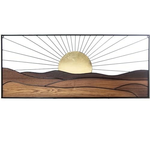 DRW Wandleuchte, rechteckig, Sonnenuntergang, aus Metall und Holz, Braun und Weiß, 3 x 117 x 50 cm von DRW