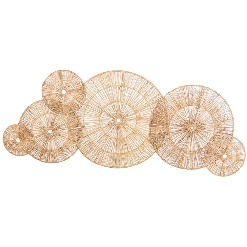 DRW Wandleuchte mit Kreisen aus Jute in Natur, 0,5 x 115 x 45 cm von DRW