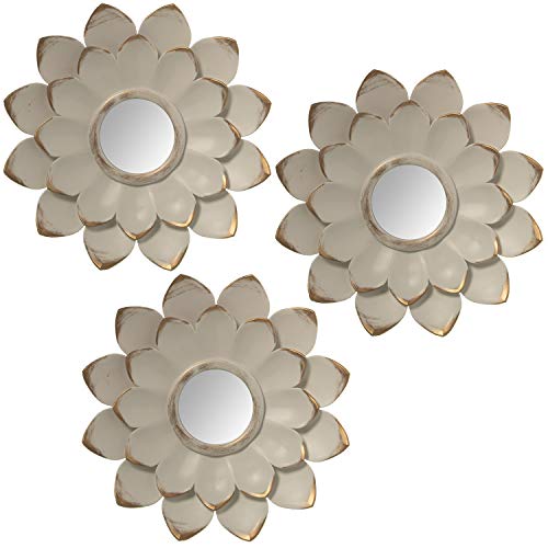 DRW Set mit 3 Wandleuchten in Blumenform mit Melaminspiegeln, Altweiß, 25 cm DRW Set mit 3 Wandleuchten in Blumenform mit Melaminspiegeln, Altweiß, 25 cm von DRW
