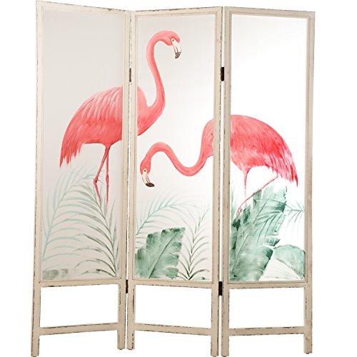 DRW Wandschirm aus Holz, Weiß, lackiert, Flamingos, 150 x 180 x 3 cm von DRW