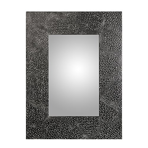 DRW Wandspiegel, rechteckig, aus Holz, dekoriert in Grau, Silber, 60 x 80 cm von DRW