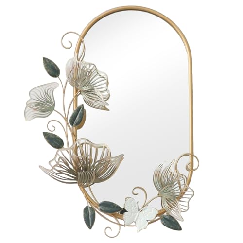 DRW Wandspiegel aus Metall mit Blumen und Schmetterlingen in Gold, 7,5 x 58 x 81 cm von DRW