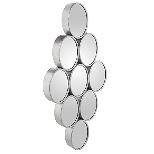 DRW Wandspiegel mit 9 Kreisen aus Metall und Spiegel in Silber, 39,5 x 5 x 79,5 cm, Spiegel 12 x 16 cm von DRW