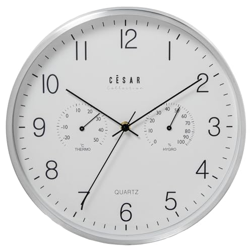 DRW Wanduhr aus Aluminium mit Thermometer und Hygrometer mit eloxiertem Rahmen, 30 x 4 x 30 cm von DRW