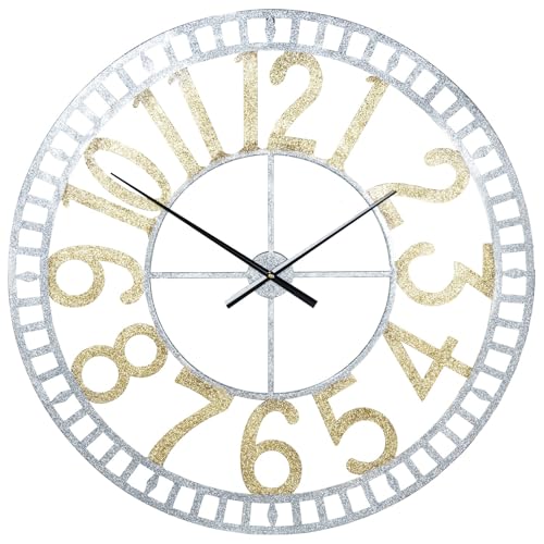 DRW Wanduhr aus Eisen und Zeiger aus Aluminium in Grau und Gold, 98 x 4,5 x 98 cm von DRW