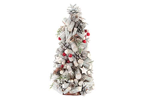 DRW Weihnachtsbaum aus Holz weiß grau rot 19 x 38 cm von DRW