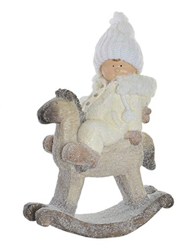 DRW Weihnachtsfigur, Junge auf Pferd, Schaukelpferd, 36 x 17 x 47 cm, Weiß von DRW