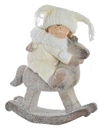 DRW Weihnachtsfigur, Mädchen, Schaukelpferd, 36 x 17 x 47 cm, Weiß von DRW