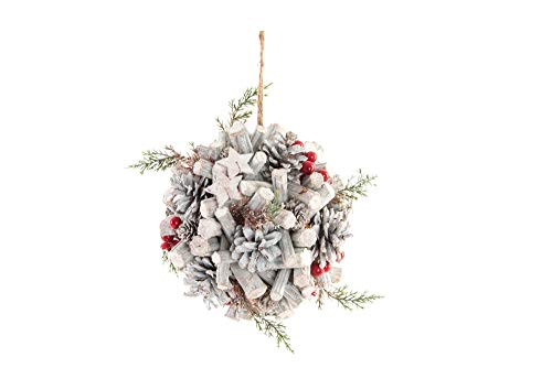 DRW Weihnachtskugel aus Holz grau weiß rot von DRW