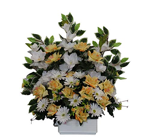 DRW Zentrum Blumenzwerg Heilige zum Abschrecken in Gelb- und Weißtönen 75 x 55 cm von DRW