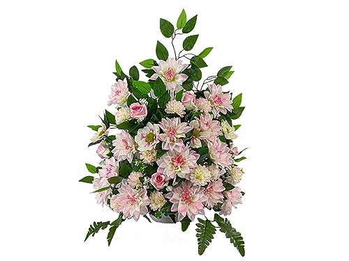 DRW Zentrum Künstliche Blumen Friedhof, Heilige, Kirchen, Jahrestage, Zeremonien, Rosa Hochzeit mit Dahlien, Rosen und Chrysanthemen Minis 70x78x40 cm von DRW