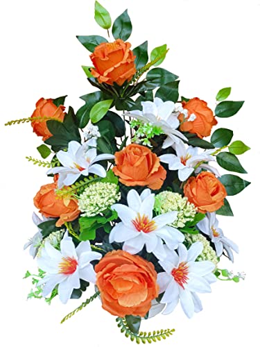 DRW Zentrum für künstliche Blumen Friedhof, Heiligen, Jubiläen, Rosen, Orange und Weiß, 50 cm Breite x 65 cm Höhe x 25 cm Tiefe (ca.) von DRW