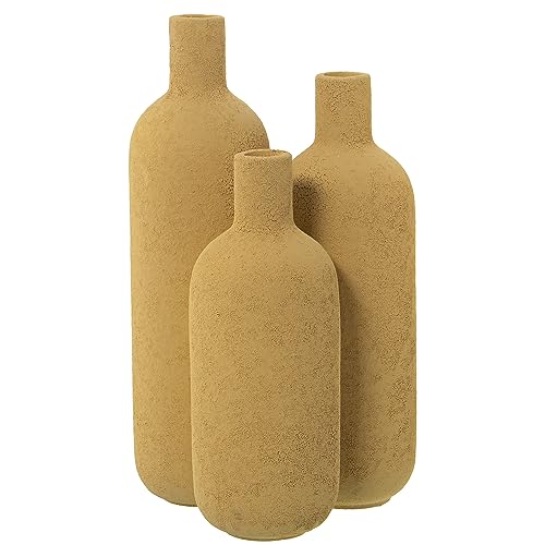 Dreifache Keramikflasche in Gelb, Sand-Textur, 16 x 16 x 30 cm von DRW