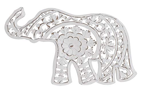DRW Elefant, Mandala, Holz, zum Aufhängen, Weiß, gebeizt, 44 x 1,5 x 26,3 cm von DRW