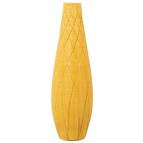 DRW Hohe Bodenvase aus Keramik mit Rauten in Gelb, 25 x 25 x 80 cm von DRW