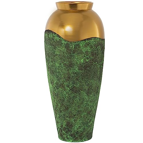 DRW Hoher Bodenvase aus Keramik in Grün und Gold, 32 x 32 x 80 cm von DRW